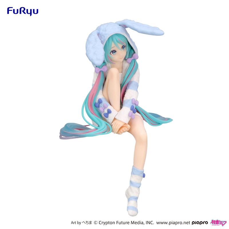 Hatsune Miku FURYU Noodle Stopper Figure -Rabbit Ear Hood Pajama Blue Color ver.-