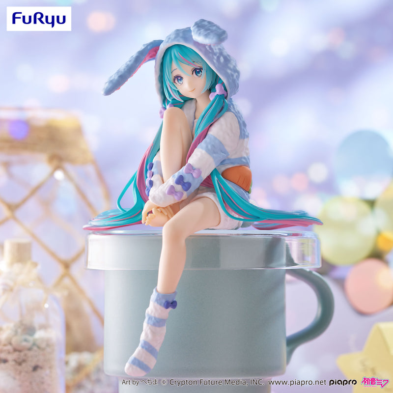 Hatsune Miku FURYU Noodle Stopper Figure -Rabbit Ear Hood Pajama Blue Color ver.-