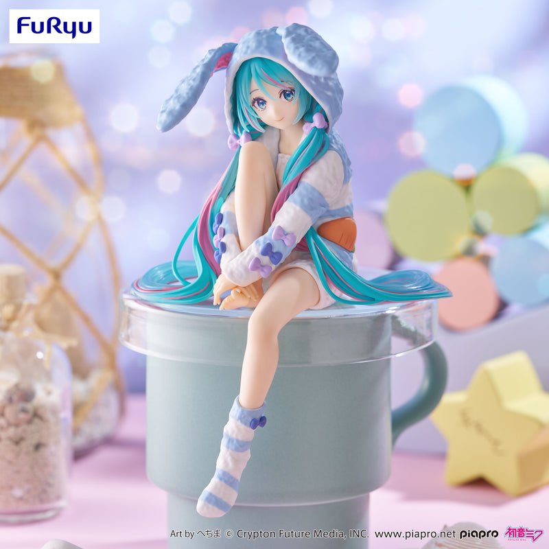 Hatsune Miku FURYU Noodle Stopper Figure -Rabbit Ear Hood Pajama Blue Color ver.-